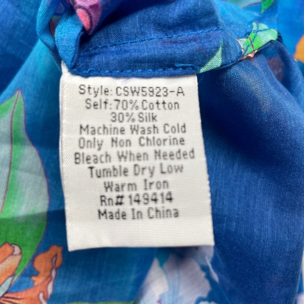 Johnny Was Blue Tie Dye Floral Silk Cotton Kaftan Dress CSW5923-A Small Medium - Picture 7 of 8